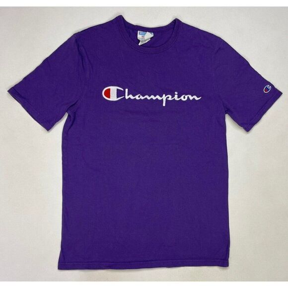 Champion Logo Embroidered T-shirt Men Medium Purple Short Sleeve - Picture 1 of 6